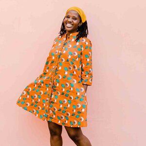 Zuri Poppy Art African Wax Print Kenyan Kitenge Long Sleeve NWOT Dress Size XS
